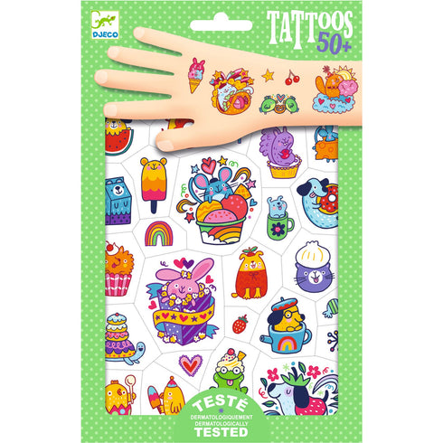 「ボディーアート タトゥー スウィート ミミ」という商品です。ポップなデザインのタトゥーシールです。